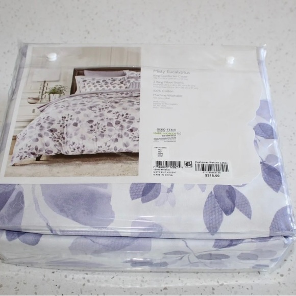 Sky Misty Eucalyptus 100% Cotton 3.-pc King Duvet Cover Set $315 - Picture 7 of 7